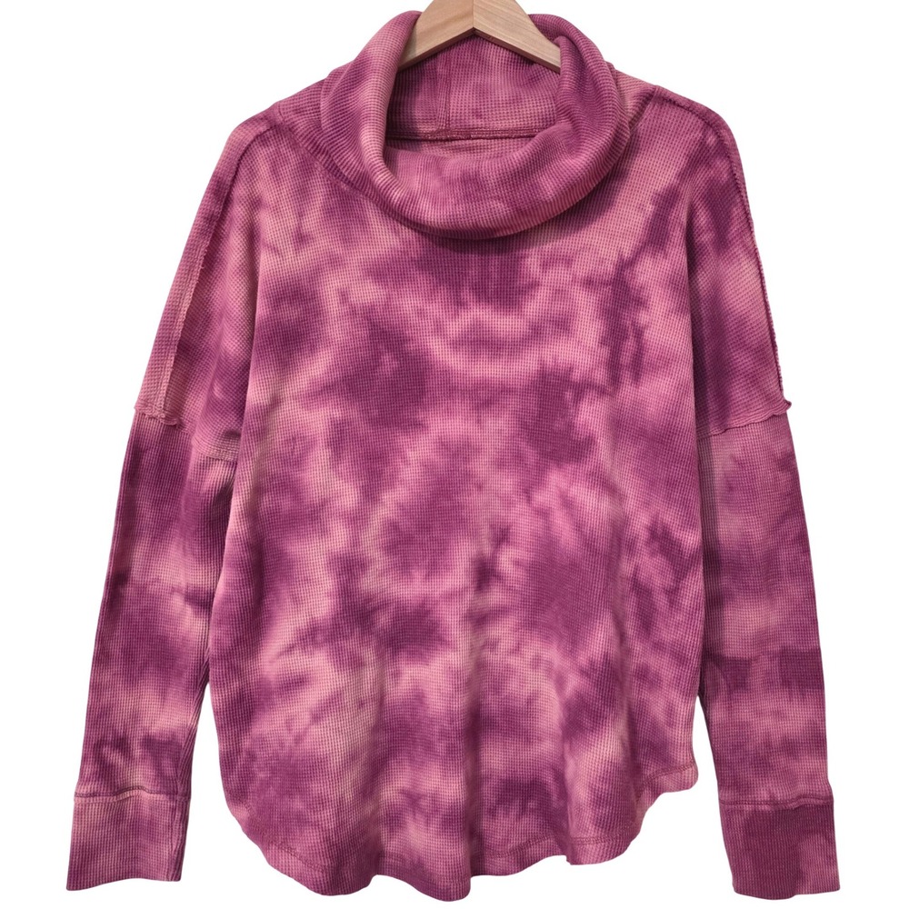 Maeve Anthropologie Ainsley Oversized Waffle Knit Top Sz L Funnel Neck Tie Dye